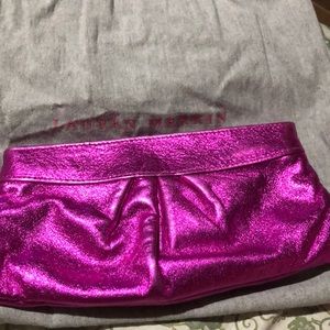 Laura merkin pink metallic leather clutch